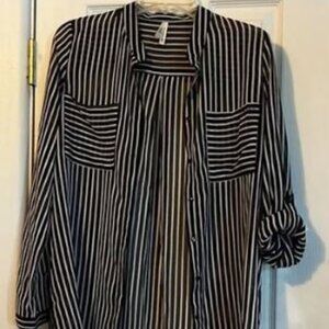 Truth Sheer, black and white stripe long sleeve shirt MEDIUM